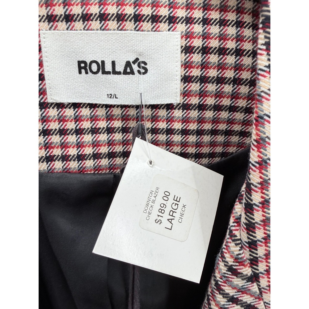Rolla's Downtown Check Blazer Womens Size 12 Large Brown Plaid Double Breasted - Picture 7 of 14